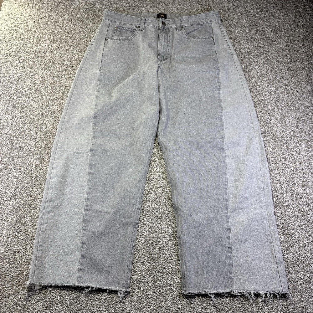 Lee Baggy Jeans Womens 34 Gray Light Wash Relaxed Wide Leg Denim Baggy Skater